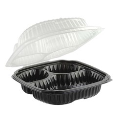 Hinged Clamshell, 3 Base, Clear Lid, Black Base, #5 Polypropylene, 10.56 x 9.98 x 3.2 in, 26.8 x 25.3 x 8.1 cm, 4659633