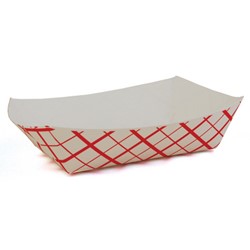 Tray, Food Tray, Red Check, Clay Coated Paperboard, 6-2/3 x 4-2/3 x 1-2/3 in, 16.9 x 11.9 x 4.2 cm, 18406524
