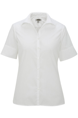 Women's Open Neck Poplin Short Sleeve Blouse 5245
