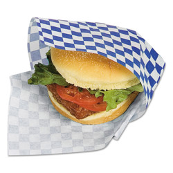 Grease-Resistant Sandwich Wrap and Basket Liner, Blue Check, 12 x 12 in