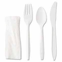 Nutri-Bon, 3722, Cutlery Kit, Contains Fork, Knife, Napkin, and Salt and Pepper Packets, 4 Items, White
