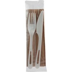 AS-PS-FKN CUTLERY KIT 6" NATFORK/KNIFE/NAP  COMPOSTABLE