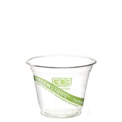 PLA Cold Cup, 9 oz, Clear, Green Stripe