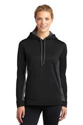 Sport-Tek Ladies Sport-Wick Fleece Colorblock Hooded Pullover. LST235