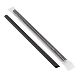 Jovials Poly Wrapped Boba Diagonal Cut Straw, Black, 9"
