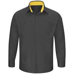 Men's Long Sleeve Performance Plus Shop Shirt with OilBlok Technology - Charcoal-Yellow Mesh - SY32CY
