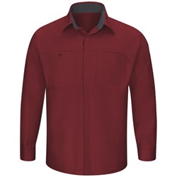 Men's Long Sleeve Performance Plus Shop Shirt with OilBlok Technology - Fireball Red-Charcoal Mesh - SY32FC