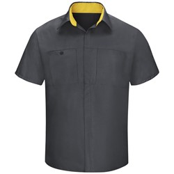 Men's Short Sleeve Performance Plus Shop Shirt with OilBlok Technology - Charcoal-Yellow Mesh - SY42CY