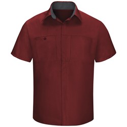 Men's Short Sleeve Performance Plus Shop Shirt with OilBlok Technology - Fireball Red-Charcoal Mesh - SY42FC