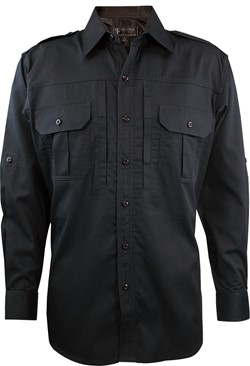 Tact Stretch 65/35 Poly/Cotton L/S Shirt, Black, 2XL/L