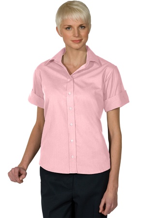Women's Open Neck Poplin Short Sleeve Blouse 5245