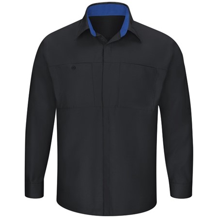 Men's Long Sleeve Performance Plus Shop Shirt with OilBlok Technology - Black-Royal Blue Mesh - SY32BR