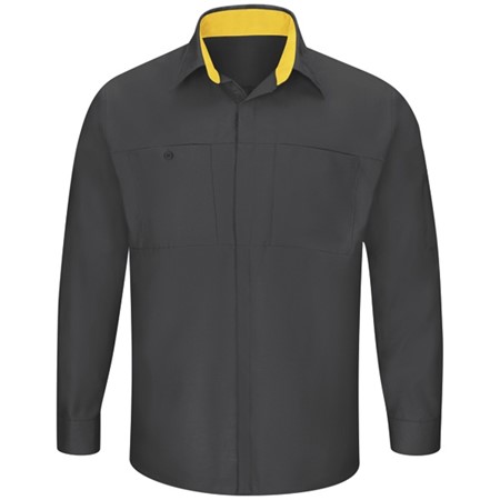 Men's Long Sleeve Performance Plus Shop Shirt with OilBlok Technology - Charcoal-Yellow Mesh - SY32CY