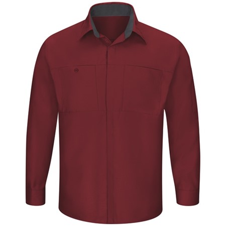 Men's Long Sleeve Performance Plus Shop Shirt with OilBlok Technology - Fireball Red-Charcoal Mesh - SY32FC