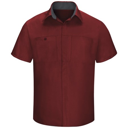 Men's Short Sleeve Performance Plus Shop Shirt with OilBlok Technology - Fireball Red-Charcoal Mesh - SY42FC