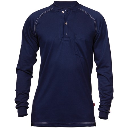FR Navy Long Sleeve Knit Pull Over Shirt with Placket - SH41WFR6