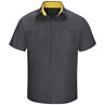 Men's Short Sleeve Performance Plus Shop Shirt with OilBlok Technology - Charcoal-Yellow Mesh - SY42CY