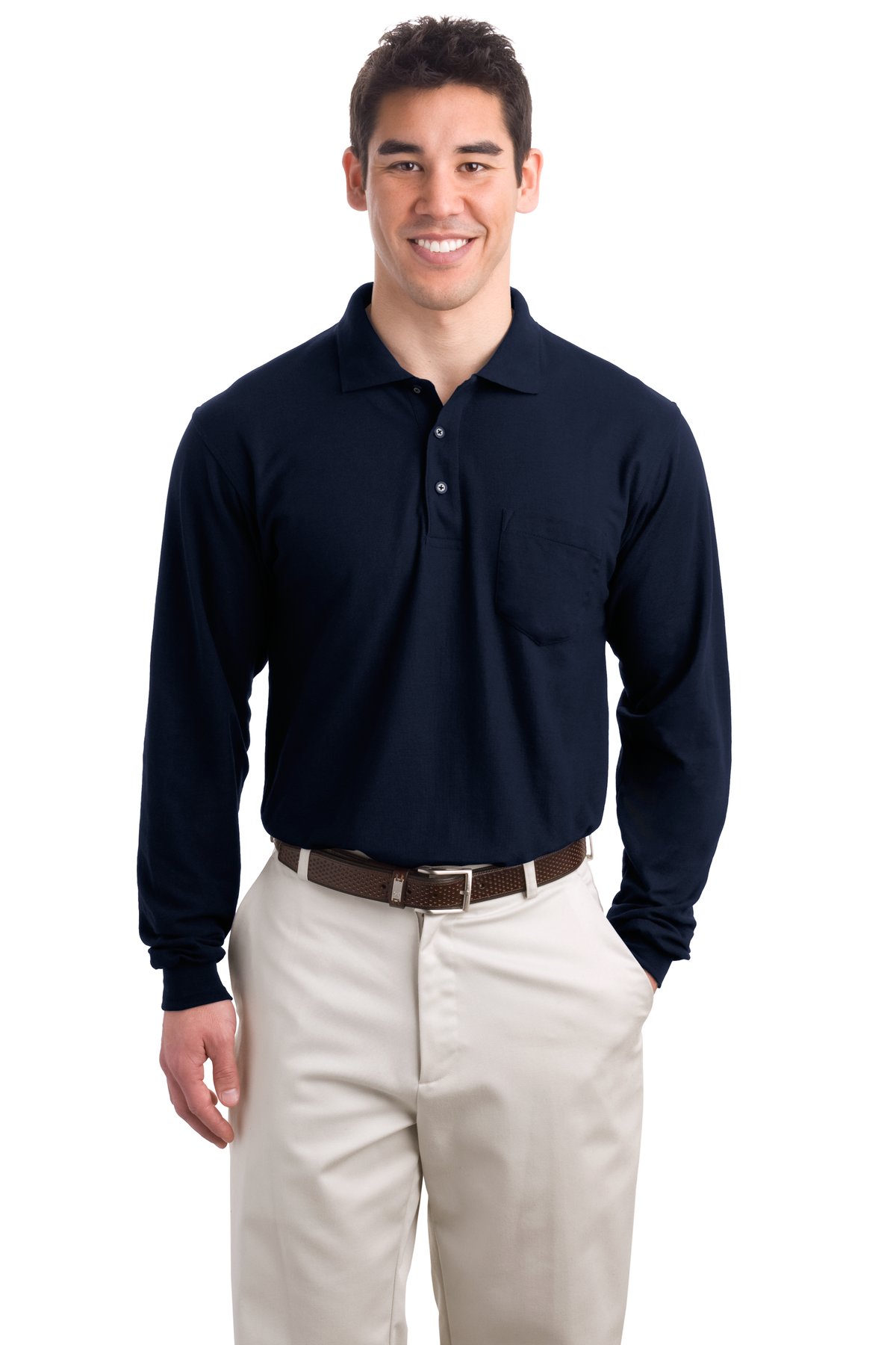 Port Authority - Long Sleeve Silk Touch Polowith Pocket. K500LSP