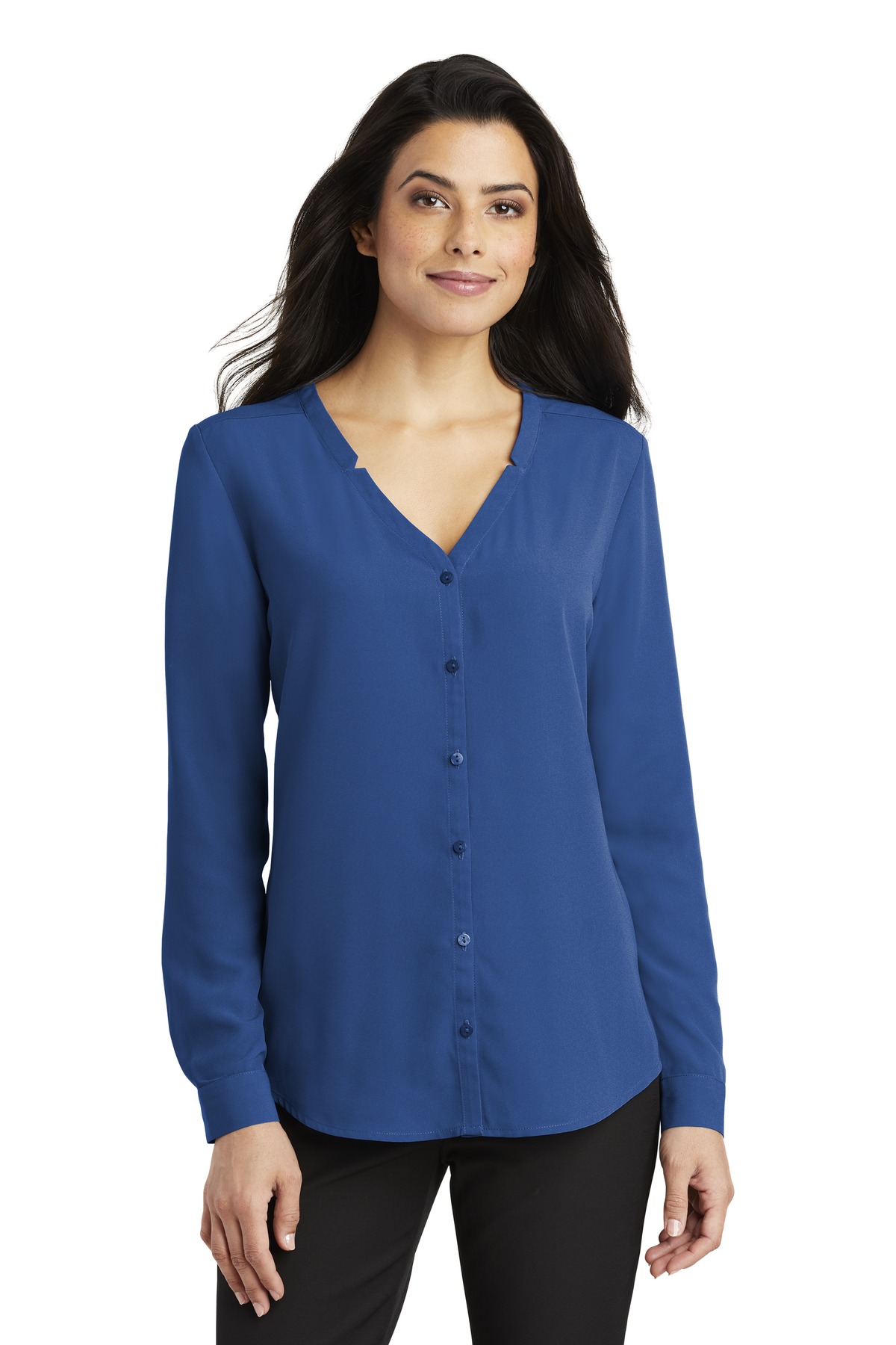 Port Authority Ladies Long Sleeve Button-Front Blouse. LW700