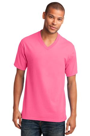 PINK Promo - Port and Company 5.4-oz 100% Cotton V-Neck T-Shirt. PC54V