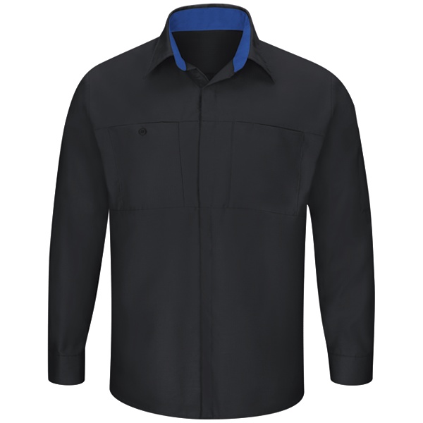 Men's Long Sleeve Performance Plus Shop Shirt with OilBlok Technology - Black-Royal Blue Mesh - SY32BR