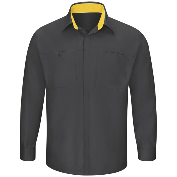 Men's Long Sleeve Performance Plus Shop Shirt with OilBlok Technology - Charcoal-Yellow Mesh - SY32CY