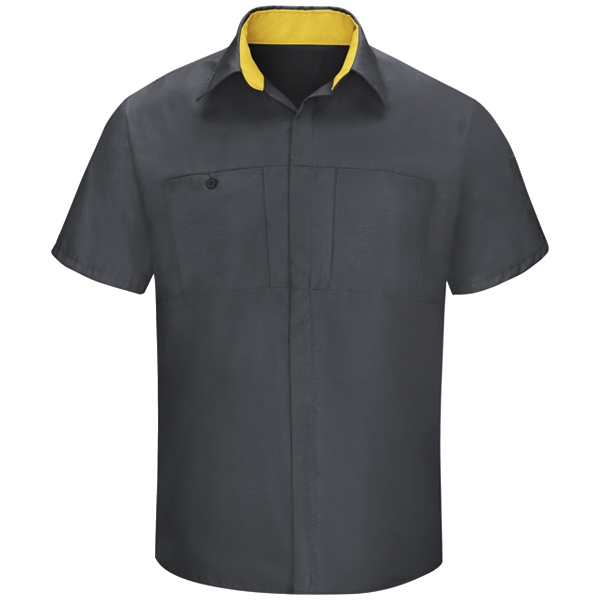 Men's Short Sleeve Performance Plus Shop Shirt with OilBlok Technology - Charcoal-Yellow Mesh - SY42CY
