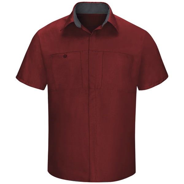 Men's Short Sleeve Performance Plus Shop Shirt with OilBlok Technology - Fireball Red-Charcoal Mesh - SY42FC