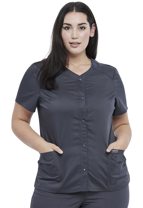 Cherokee Workwear Snap Front V-Neck Top - WW622