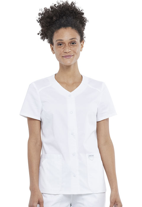 Cherokee Workwear Snap Front V-Neck Top - WW622